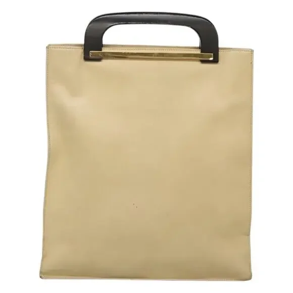GUCCI Hand Bag Leather Beige Gold
